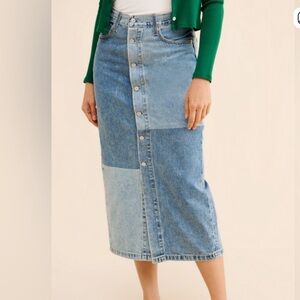 Levi's Blue Denim Midi Skirt patchwork premium denim